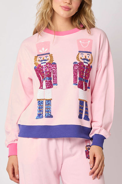 Luvik | Joulupukki, paljetti, vapaa-ajan collegepaita ja joustavat vyötärö, löysät taskuhousut setti