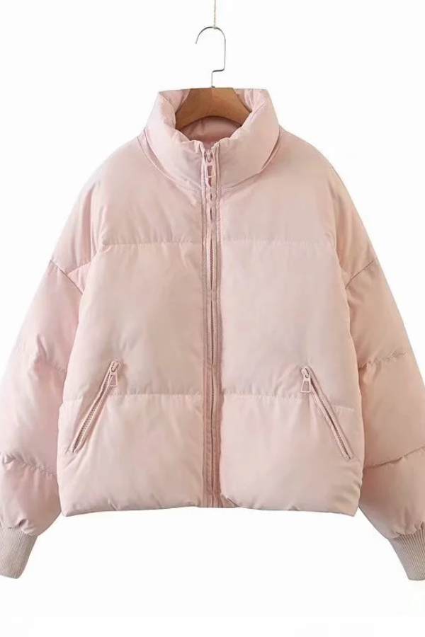 Luvik | Kauluksessa Vetoketju Tasku Paksu Lämmin Puuvillatakki