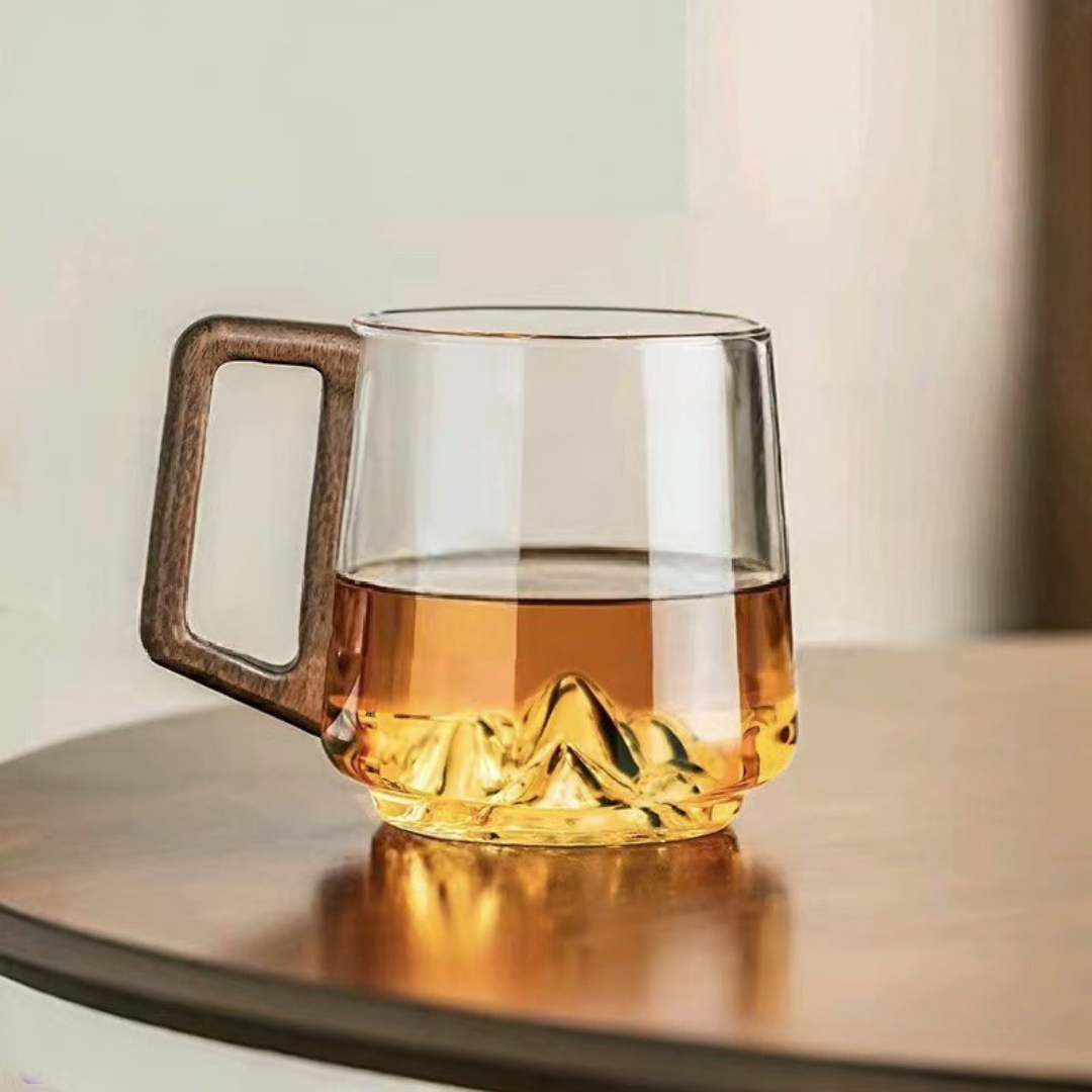 WoodGrip Glass Mug 400 ml med Trehåndtak for Varme og Kalde | Luvikno
