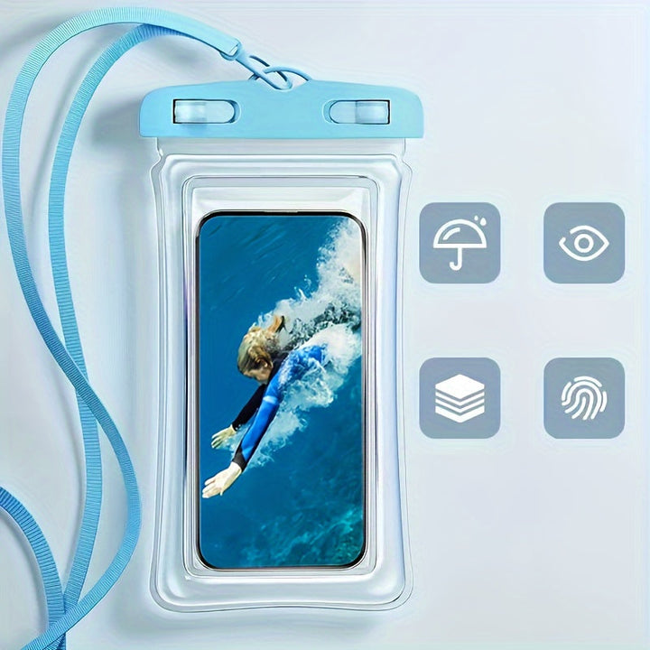 Luvikno | Vanntett telefonveske med nakkereim for strand og reise – Holdbar PVC smarttelefonveske for 20-32 cm enheter