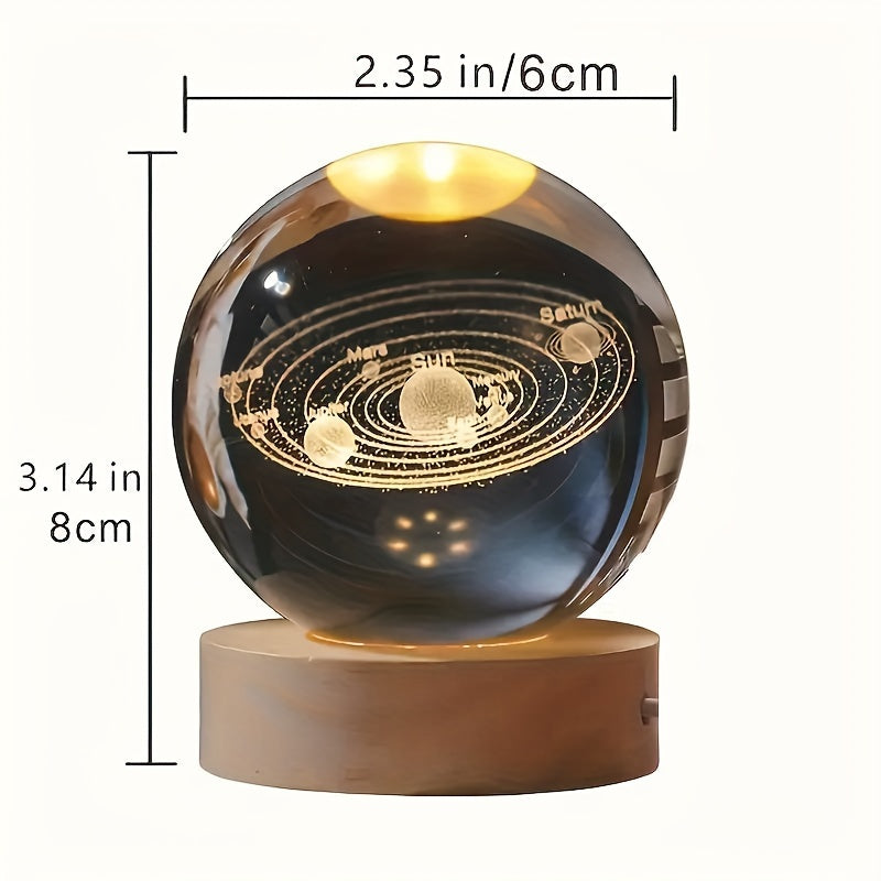 LumiSphere - Luksus 3D Krystall Bordlampe med Trebase Luvikno