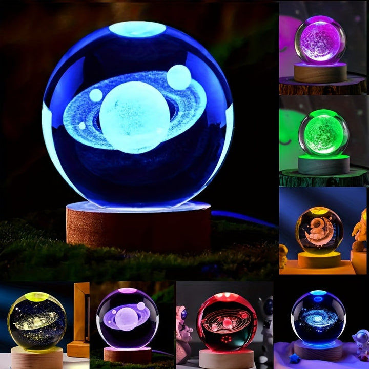 LumiSphere - Luksus 3D Krystall Bordlampe med Trebase Luvikno