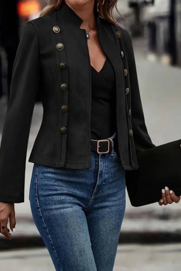 Luvik | Kauluksellinen Avoin Etu Nappi Koriste Takki