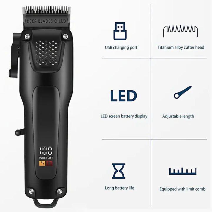 Luvikno | GroomMaster - 3-delt profesjonelt hår- og skjeggpleiesett for menn, trådløse trimmere med LED-skjerm, USB oppladbar