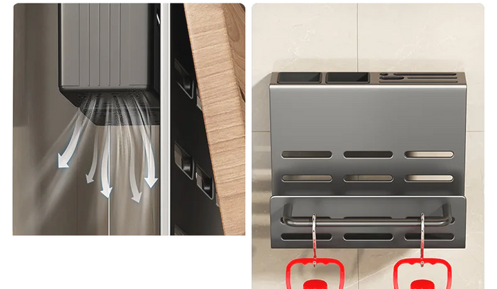 ChefSpace Vegghengt Knivholder med Skjærebrettoppbevaring – Rustfritt Stål Luvikno