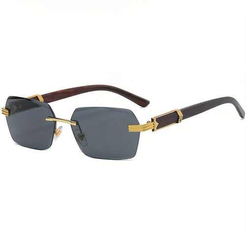 Rimless solbriller med rektangulære linser og faux tre templer – Verro | Luvikno