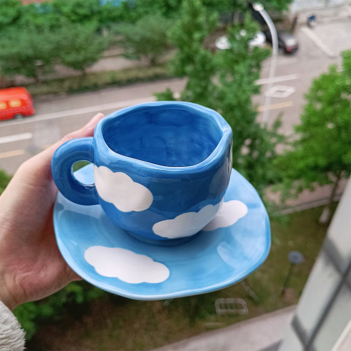 Håndmalt kreativ kaffekopp, keramisk tekopp og fatsett | Luvikno