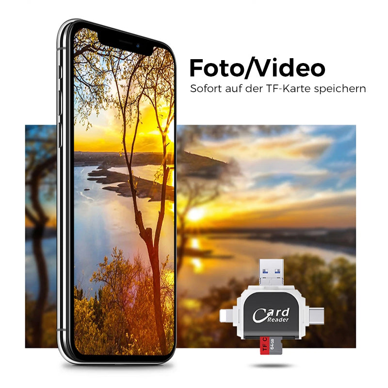 Luvikno | 4-i-1 Universal SD TF Minnekortleser med Flere Tilkoblinger