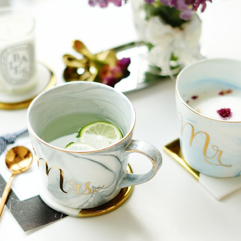 Marmor Porselen Hr & Fru Kaffe Kopper | Luvikno