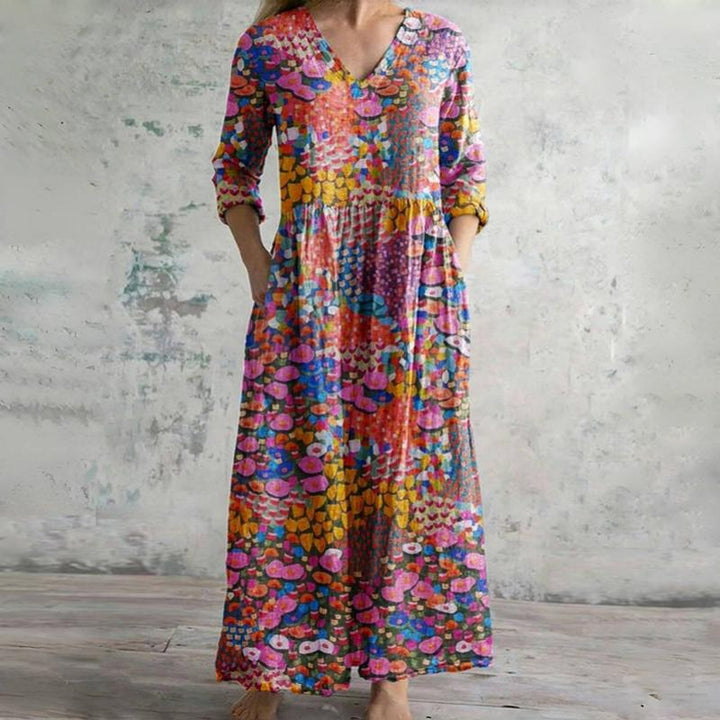 Luvik | Pitkähihainen  Vintage Värikäs Mekko