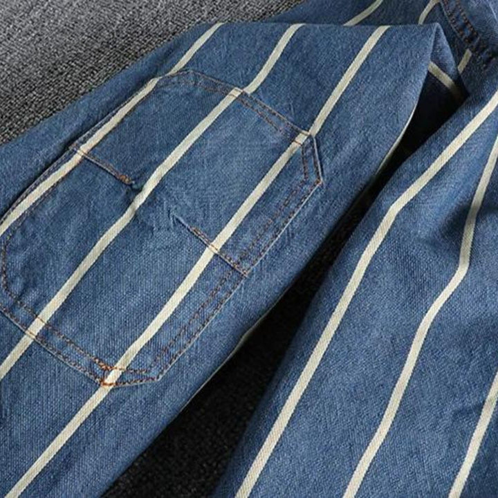 Luvik | Raidallinen Denim Takki Läpivienneillä Taskuilla