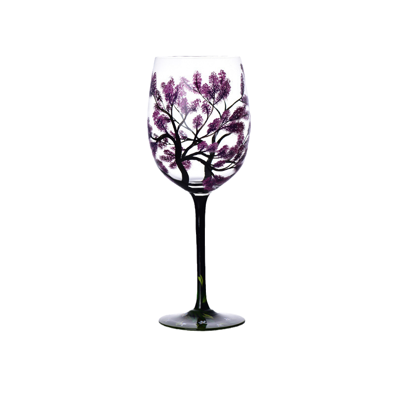Fire Seasons Tree Vin Glass - Håndmalt Kunst | Luvikno