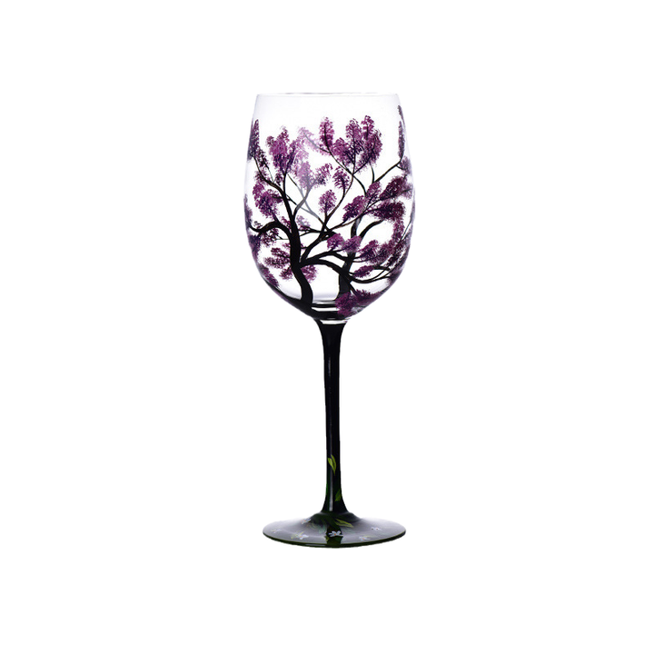 Fire Seasons Tree Vin Glass - Håndmalt Kunst | Luvikno