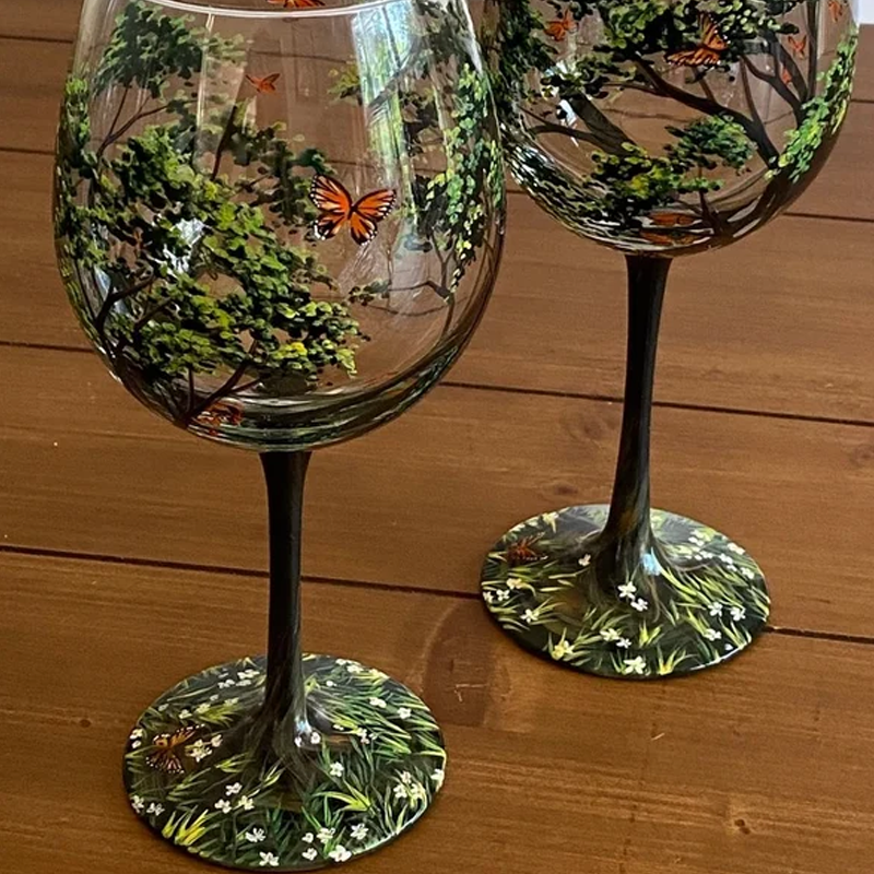 Fire Seasons Tree Vin Glass - Håndmalt Kunst | Luvikno