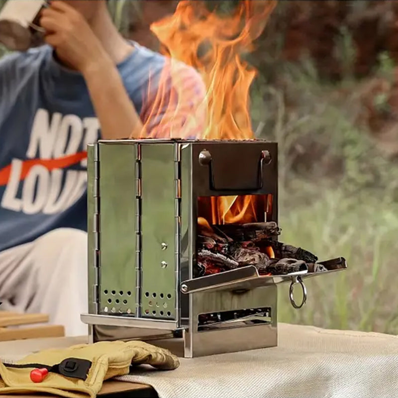 Luvikno | Utendørs sammenleggbart vedovn mini rustfritt stål grill camping piknik