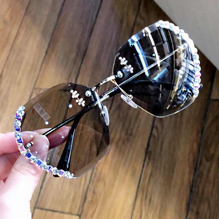 Rimless solbriller med krystall | Luvikno