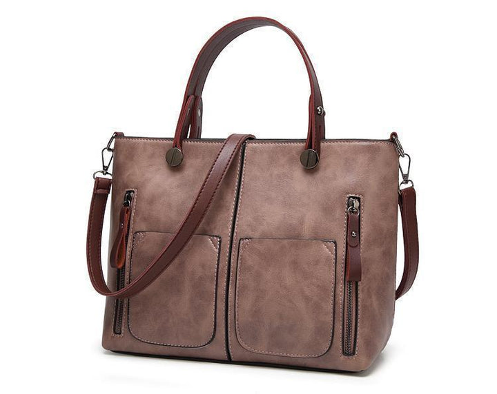 Cera - Dobbel Frontlomme Vintage Tote Håndveske | Luvikno
