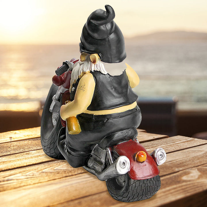 Biker Gnome Statue Mini Hagedekorasjon | Luvikno