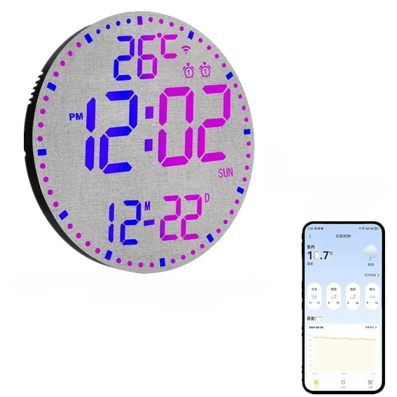WiFiTime Klokke - Smart LED Veggklokke med Kalender Luvikno
