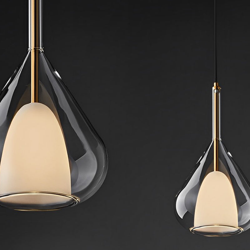 Industriell pendellampe med dobbelt glass og regndropedesign - Liten hengelampe for spisestue og kjøkken, moderne minimalistisk design | Luvikno