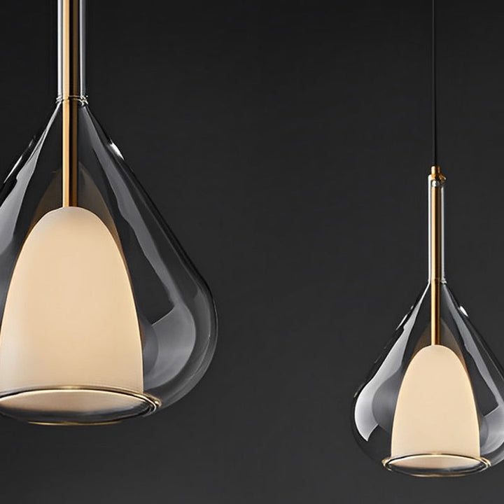 Industriell pendellampe med dobbelt glass og regndropedesign - Liten hengelampe for spisestue og kjøkken, moderne minimalistisk design | Luvikno