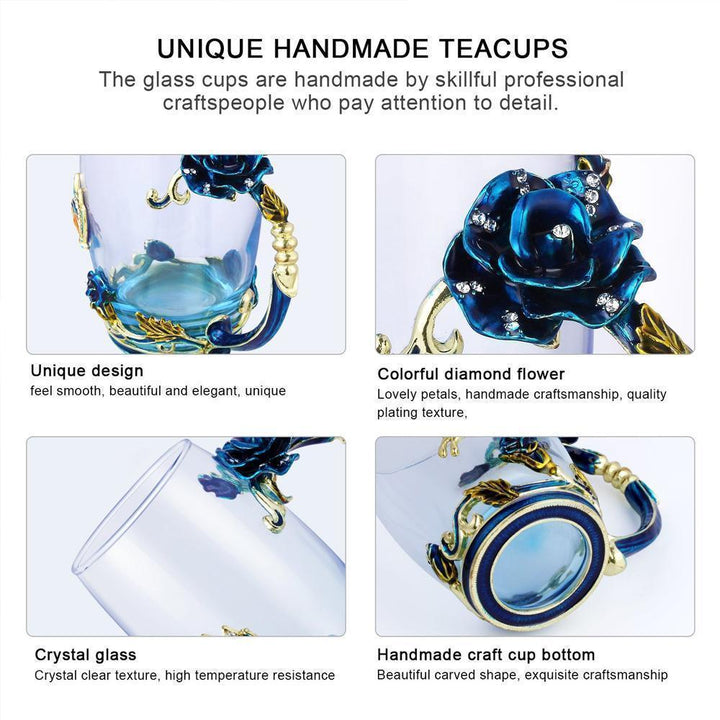 Emalje Rose Glass Tekopp Sett (Med Skje) | Luvikno