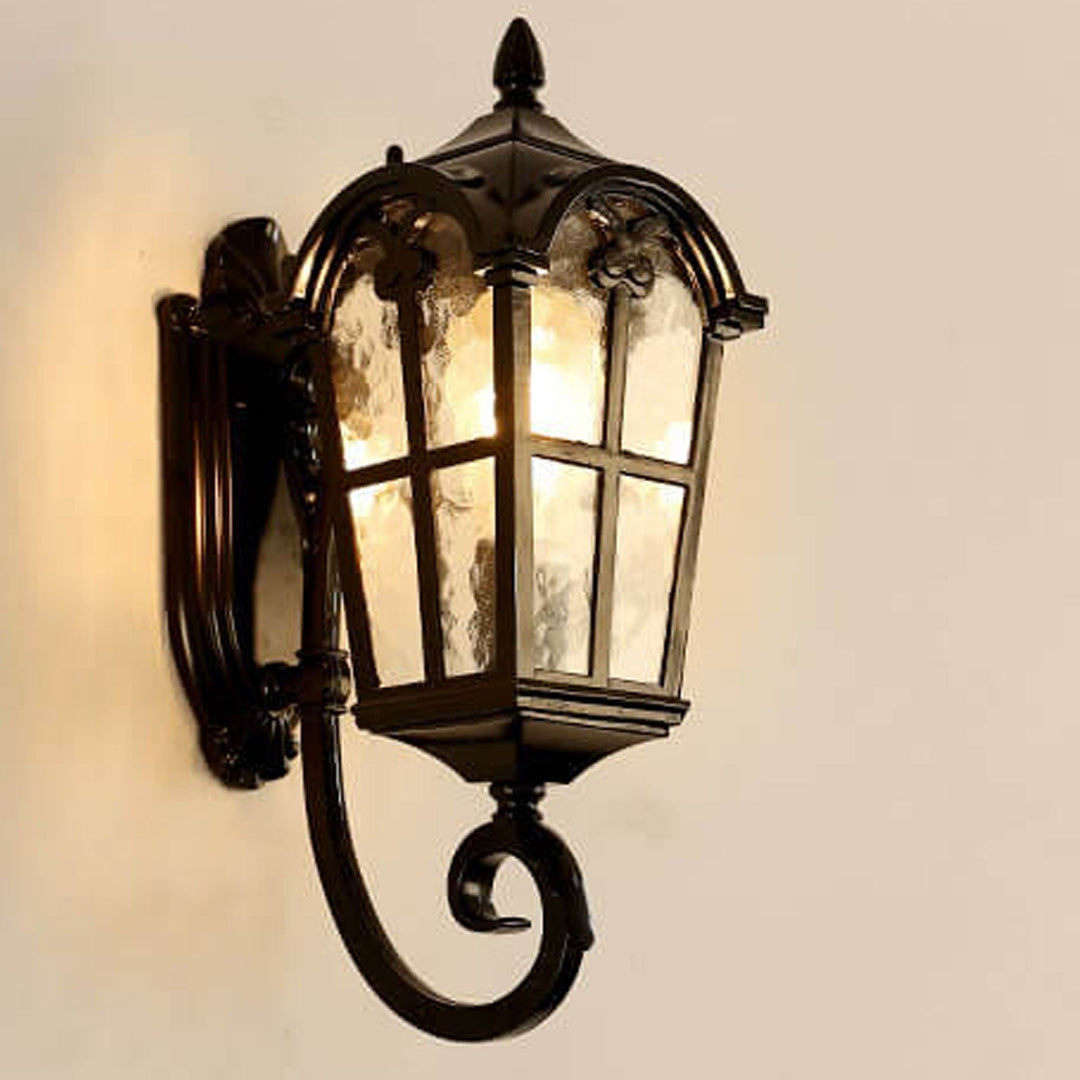 Europeisk Retro Glass Aluminium Lantern Ute Vanntett 1-Lys Vegglampe | Luvikno