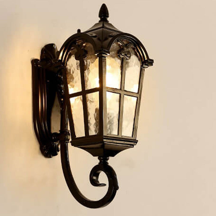 Europeisk Retro Glass Aluminium Lantern Ute Vanntett 1-Lys Vegglampe | Luvikno