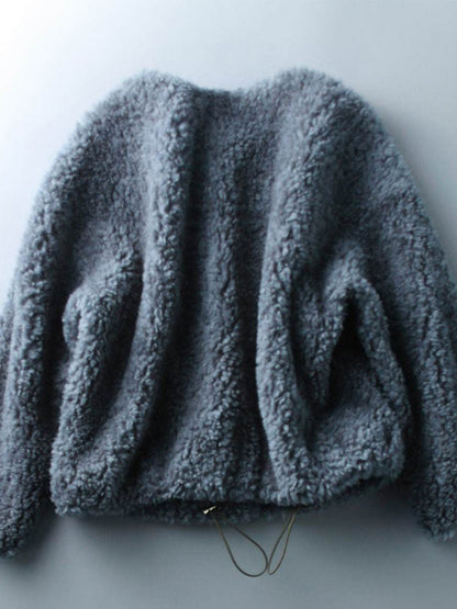 Luvik | Rento yhdenvärinen teksturoitu fleecetakki