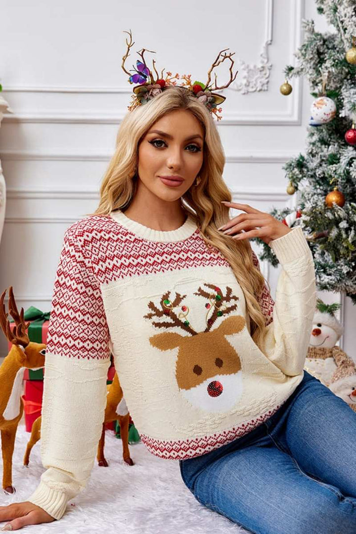 Luvik | Juleinspirert rundhals brodert genser