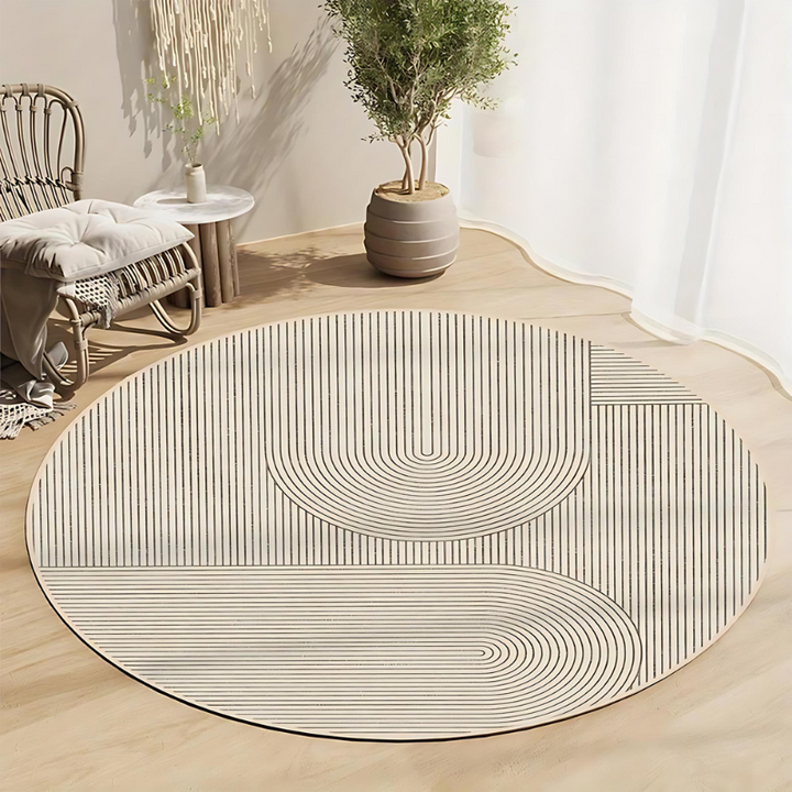 Rund teppe i skandinavisk design – Modern antiskli teppe for stue og soverom | Luvikno
