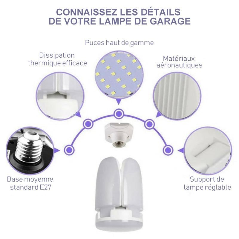 Foldbar deformert universal garasje lampe | Luvikno