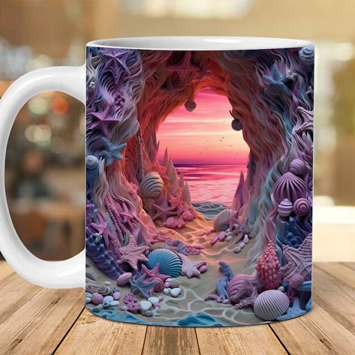 3D Ocean Beach Break Through Theme Kaffeekopp | Luvikno