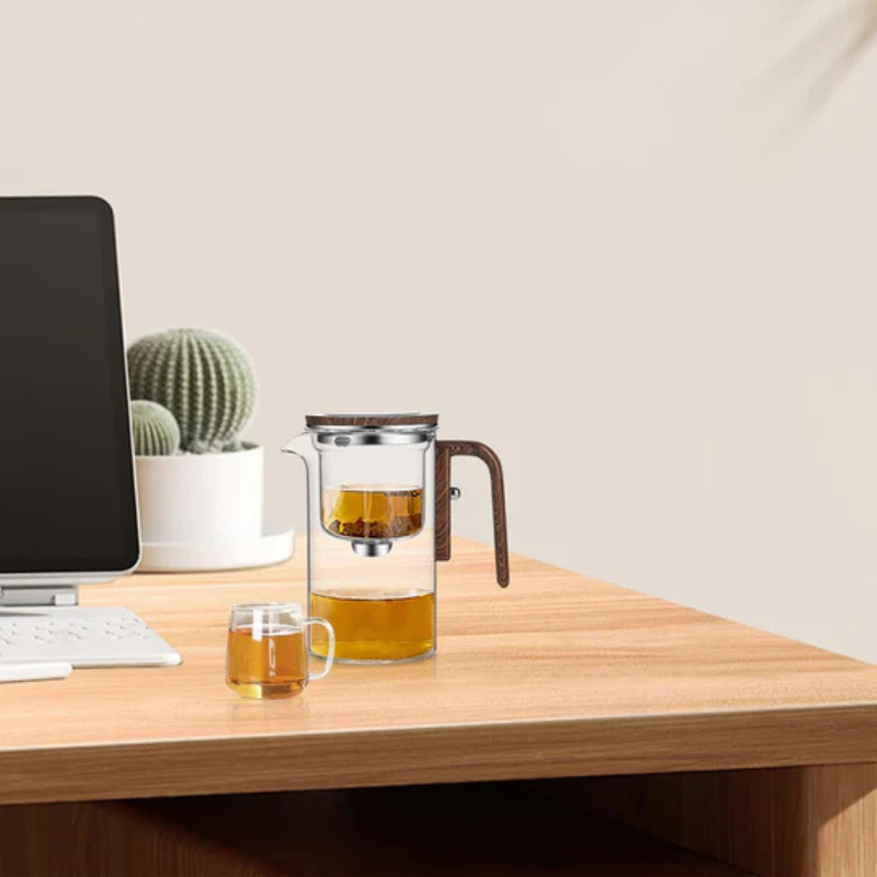 motstandsdyktig glass tekanne med treskaft – Elegant infusjonskanne Luvikno