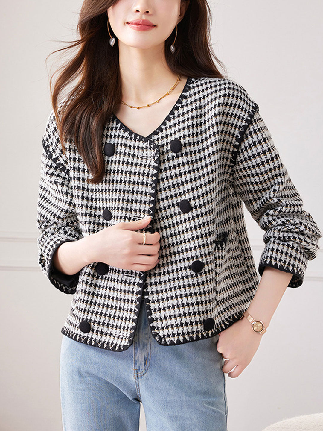 Luvik | Klassisk Rund Hals Tweed Jakke