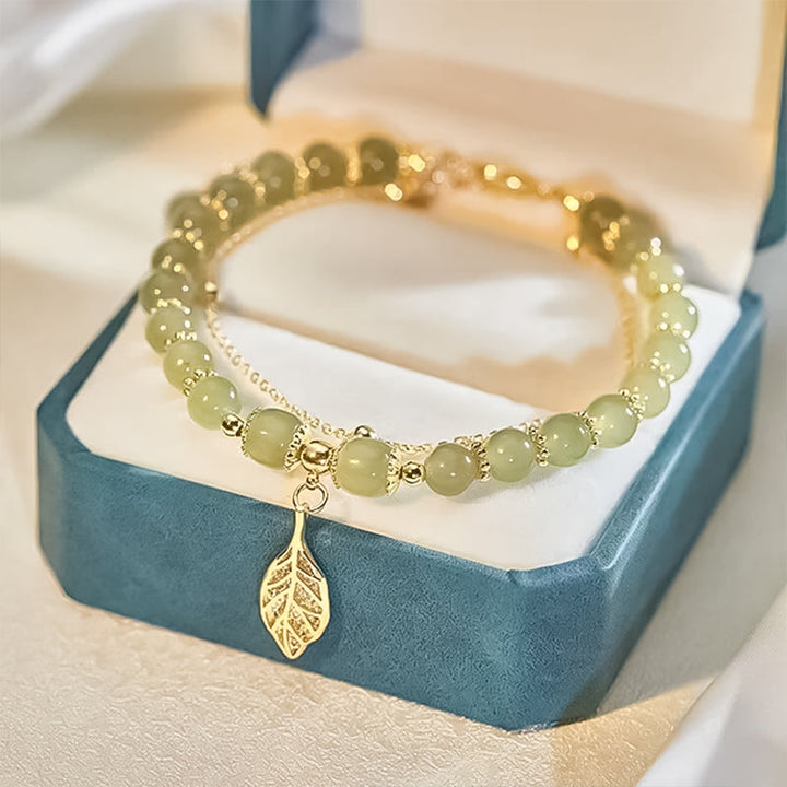 Luvikno | Hetian Jade Leaf Gold Bracelet