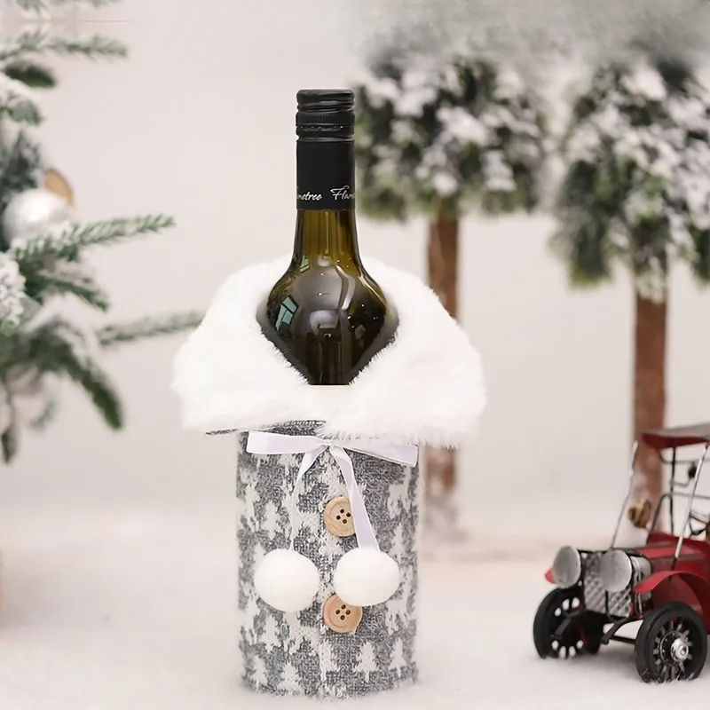Juleflaskehette med pelskrage – festlig hette for vinflasker, nisse dekorasjon til jul, perfekt som gaveinnpakning | Luvikno