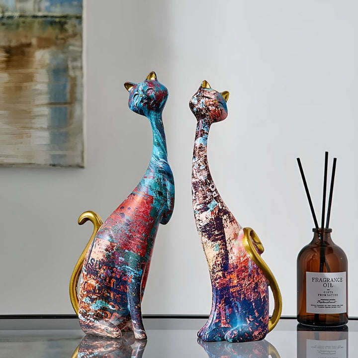 Minimalist Cat Sculpture Duo for Modern Decorative Accents Luvikno