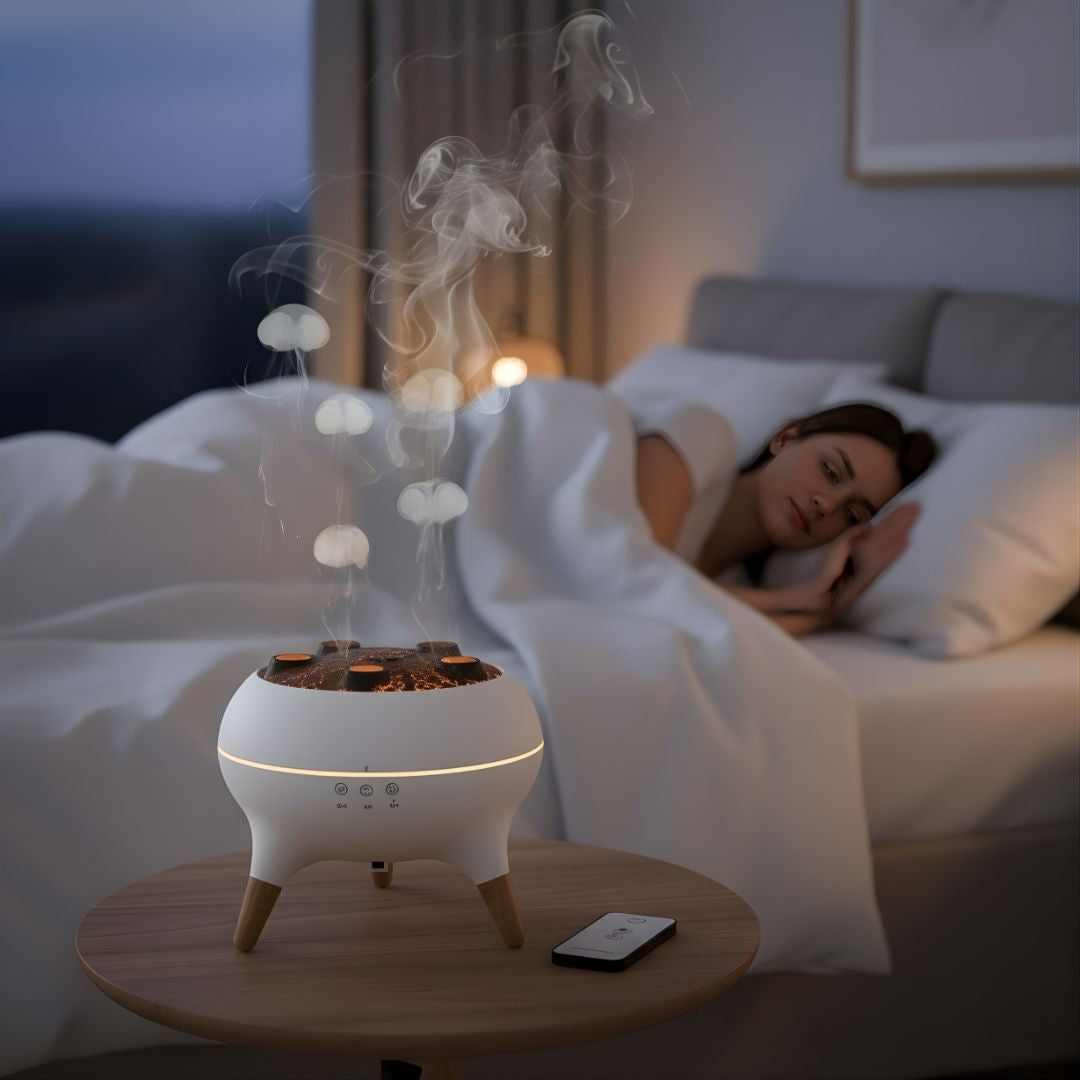 Stille LEDs maneter effekt – Fjernkontroll – Lindrer tørr hud og tett nese for fredelig søvn og avslapning Luvikno