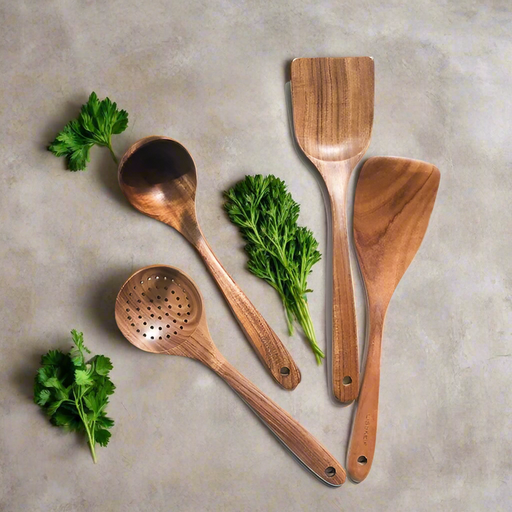 Luvikno | TeakChef Kitchen Set – Sustainable Antibacterial Kitchen Utensils Made from Teak Wood