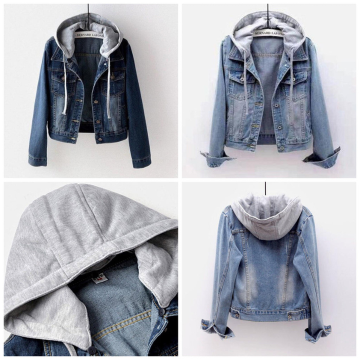 Luvik | Naisten Takki Denim-tyylillä, Huppu ja Taskut, Rento Muotoilu