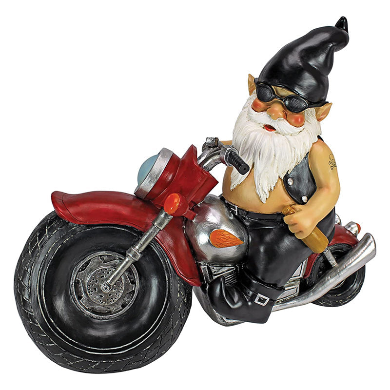 Biker Gnome Statue Mini Hagedekorasjon | Luvikno
