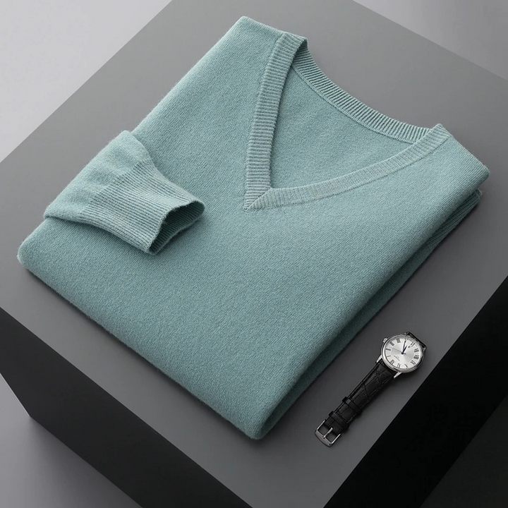 Luvik | Kashmir Polo Menn, V-hals, Myk Kashmir Strikkemateriale