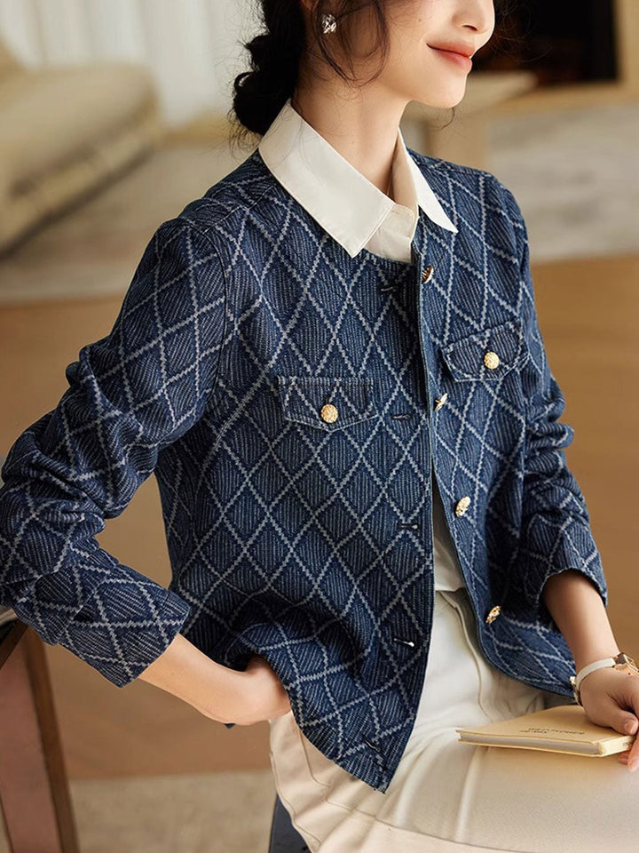 Luvik | Elegant Diamond Jacquard Denim Jakke