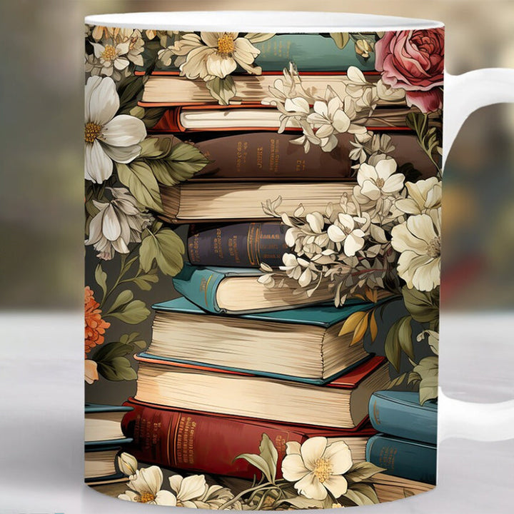 3D Kunstnerisk Vakker Floral Bøker Kaffe Krus - Bokelsker Gave | Luvikno