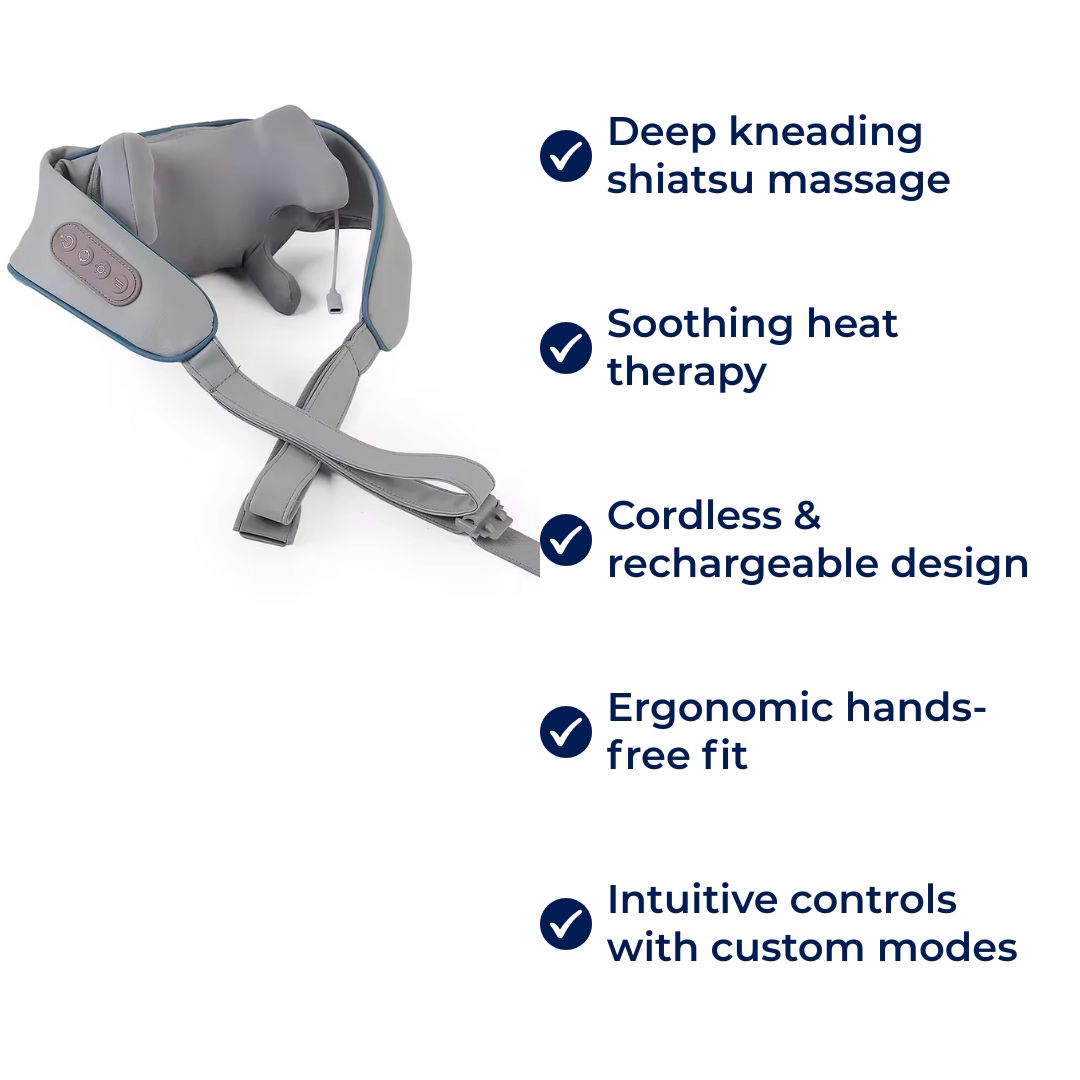 RelaxaPro | Shiatsu nakkemassasje – Varmeavlastning – Trådløs design – Ideell for kontor- og hjemmebruk Luvikno