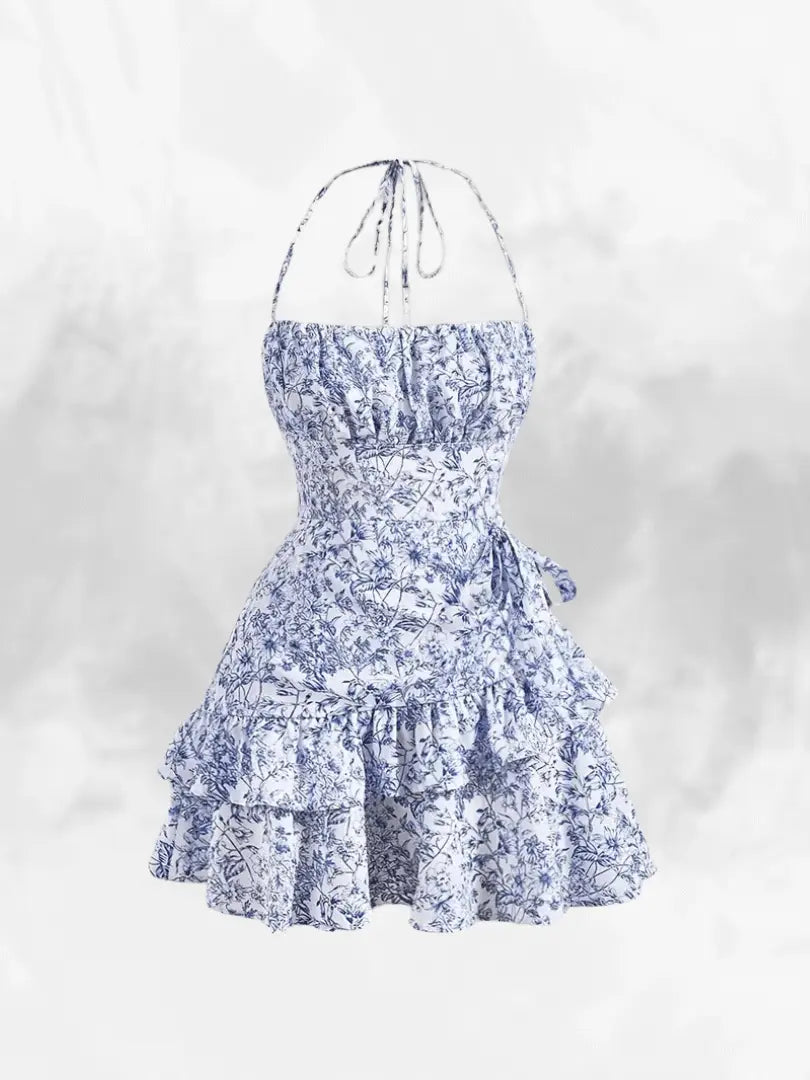 Luvik | Floral Halterneck Rüsch Mini Mekko naisille