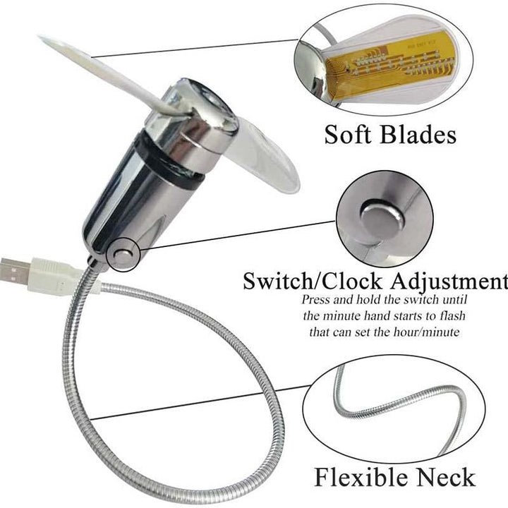 USB-vifte med LED-klokkbelysning | Luvikno
