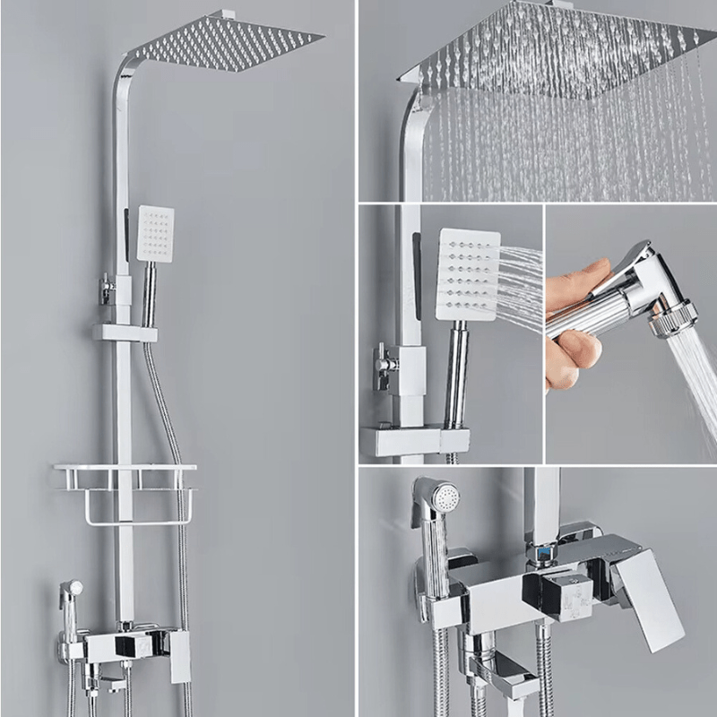 Luvikno | RainFlow Luxe Regn Dusjsett – justerbar messinglyd dusjarmatur med 4 funksjoner