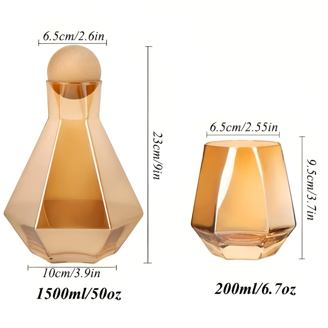 Diamant glass bilkarafels sett med 4 glass – moderne og dekorativ | 5-delt sett med lokk for vann, juice og vin | Luvikno